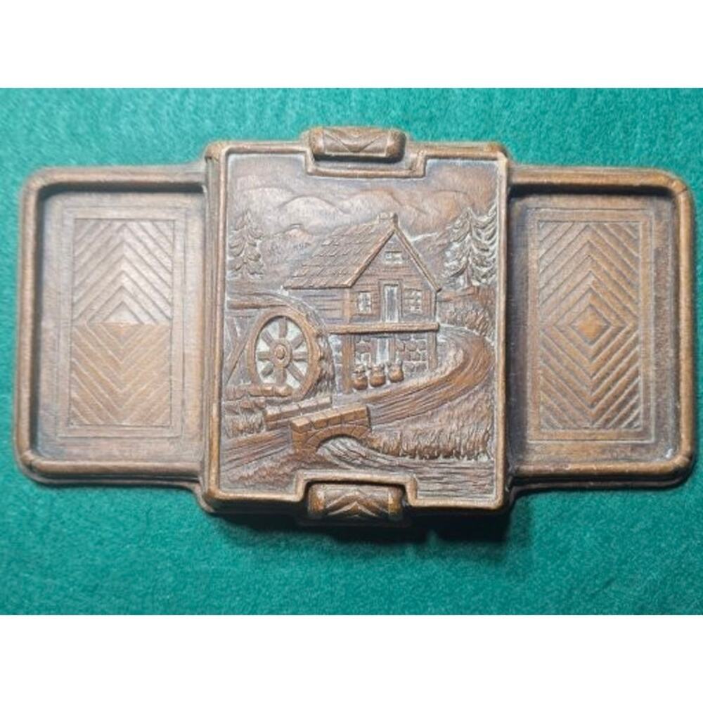 Vintage Syroco Wood   Desk Card and Note Pad Holder Carved Wood 1940’s Estate